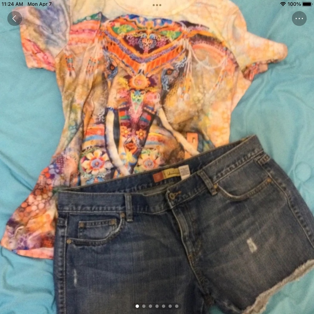 NWOT WOMENS OLD NAVY DENIM SHORTS SIZE 14 and elephant print shirt size xl